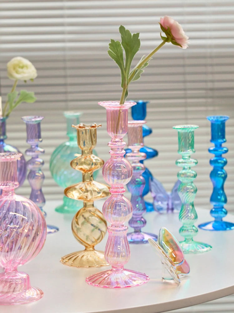 Floriddle Retro Kerzenständer – Hohe Stabkerzenhalter im Glasvasen-Stil für Zuhause, Party & Hochzeitsdekoration Kaufschwan®