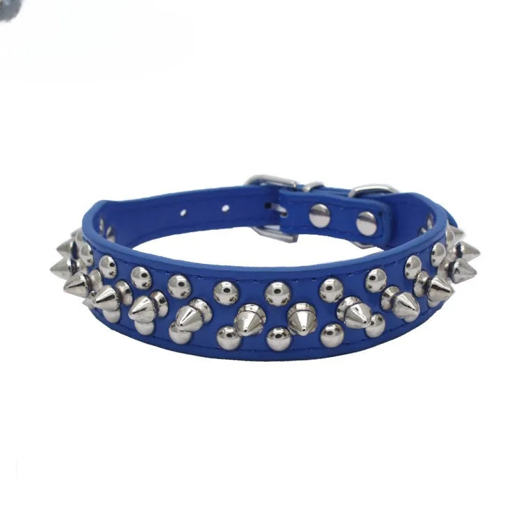 PU Leder Hundehalsband mit Nieten Punk Stil Verstellbares Halsband für Kleine Hunde Katzen Kaufschwan® Dunkelblau XS
