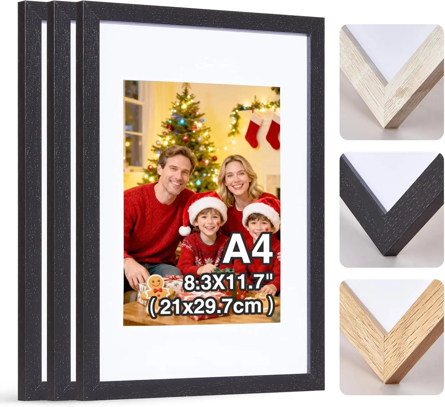 A4 Holz Bilderrahmen Set – Schwarzer DIN A4 Rahmen mit Klarer Plexi Abdeckung Kaufschwan®