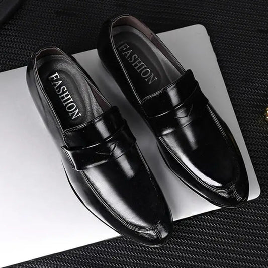 Herren Business-Loafer mit Spitze – Elegante Slip-On Lederschuhe | Formelle Freizeitschuhe Kaufschwan® Schwarz 38