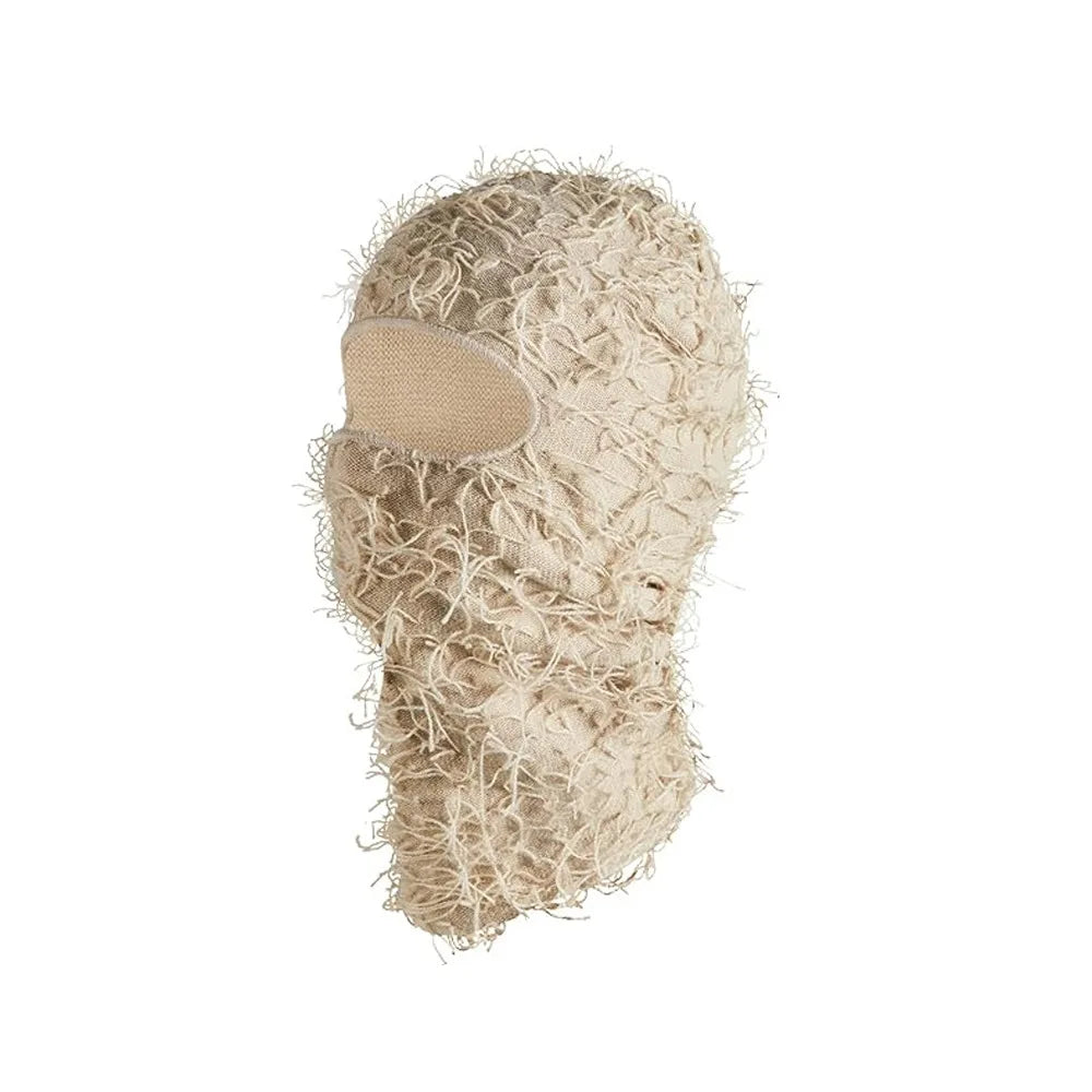 Motorrad Hip-Hop Balaclava – Gestrickte Vollgesichts-Skimütze im Used-Look | Damen Outdoor Camouflage Fuzzy Beanie Wintermütze Kaufschwan® Beige