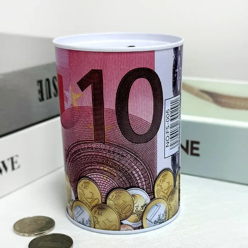 Zylindrische Euro Design Blech Sparbox – Wiederverwendbare Münz Aufbewahrung für Zuhause Kaufschwan® Rosa