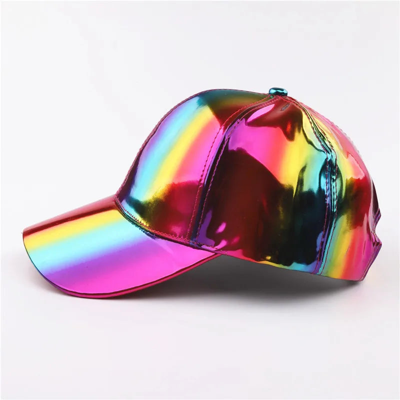 Unisex PU Rainbow Farbwechsel Baseballkappe | Fashion Erwachsenen Laser Hip Hop Baseballcap | Outdoor Freizeit Snapback Glänzende Party Kappe Kaufschwan®