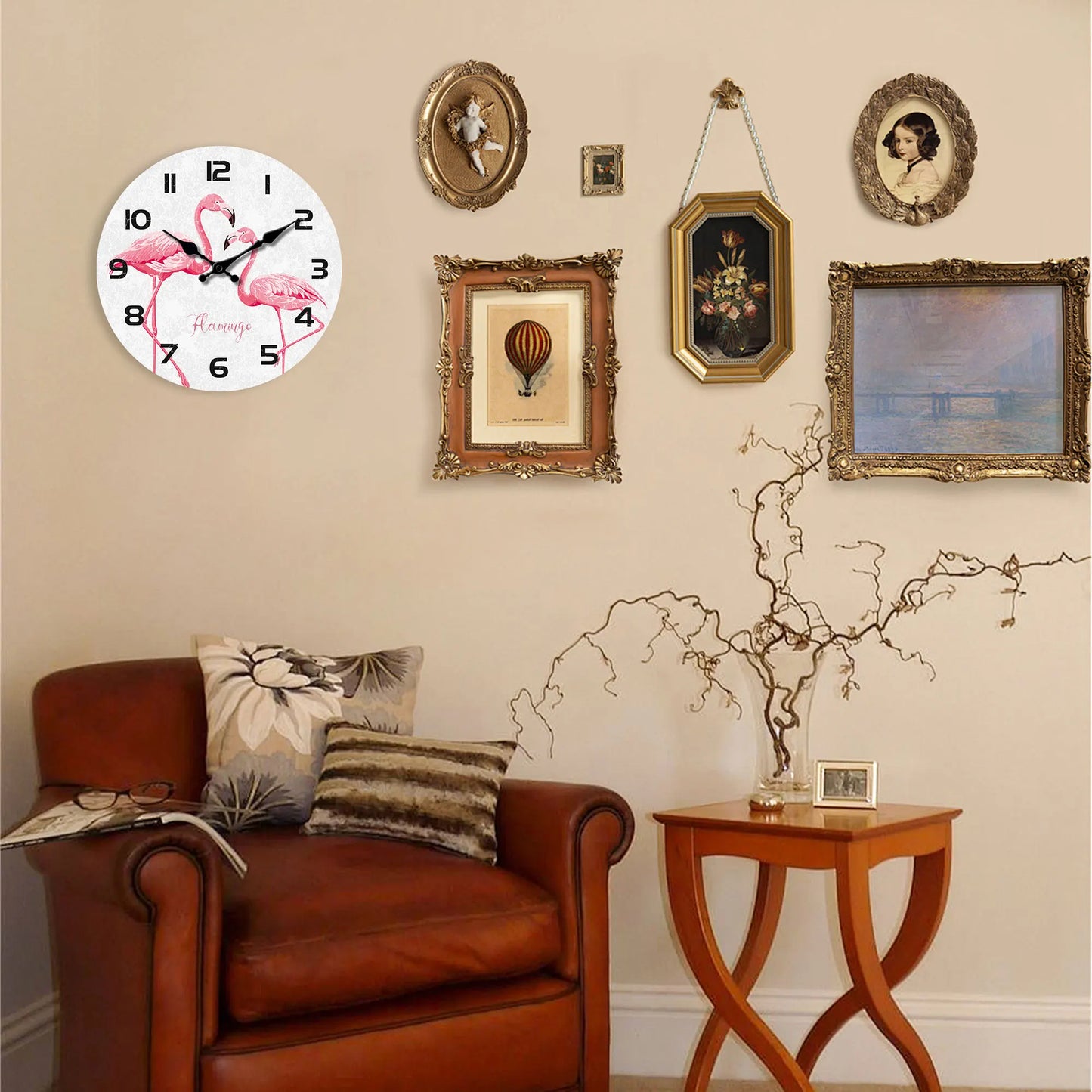 Rosa Flamingo Holz Wanduhr – Leise Quarz Deko Uhr Kaufschwan®