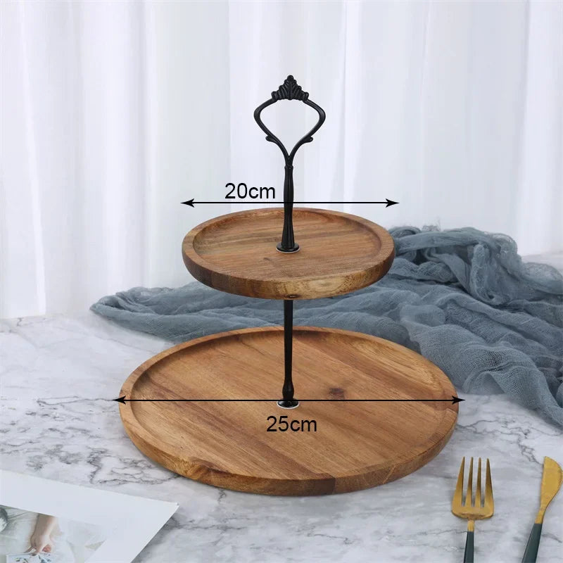2/3-stufiger Abnehmbarer Kuchenständer – Holz Snack- & Trockenfrüchte Tablett | Dessert-, Süßigkeiten- & Cupcake Display Kaufschwan® 2 Etagen · M (20–25 cm)
