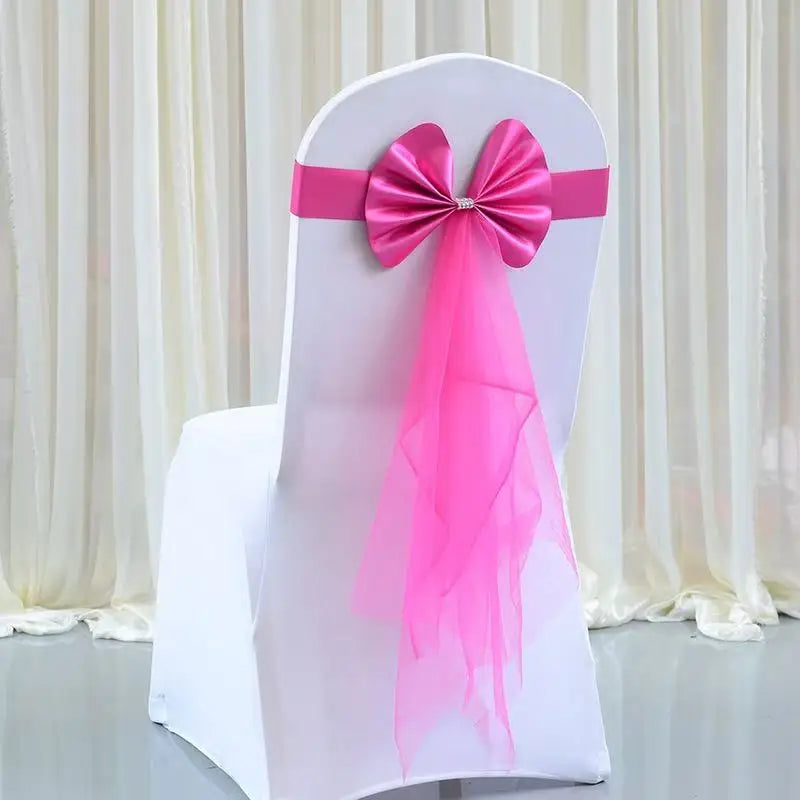 Stuhlschleife aus Stretch-Spandex mit Organza Schmetterlingsband – Elegante Stuhldekoration Kaufschwan® Rosarot