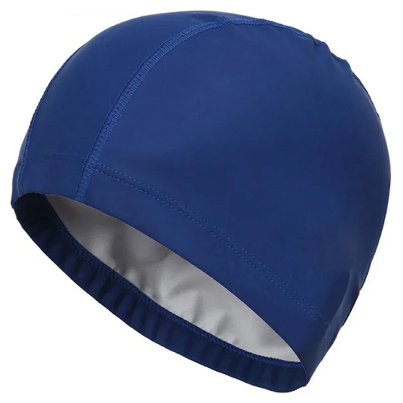 Wasserdichte PU Stoff Schwimmkappe – Ohrenschutz & Langhaar Schutz | Große Badehaube für Männer & Frauen Kaufschwan® Blau