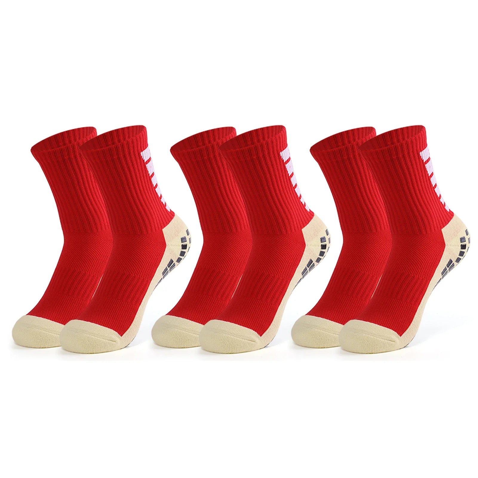 Herren Anti-Rutsch-Sportsocken | Fußball, Basketball, Volleyball, Laufen, Trekking & Wandern Kaufschwan® Rot 3 Paare