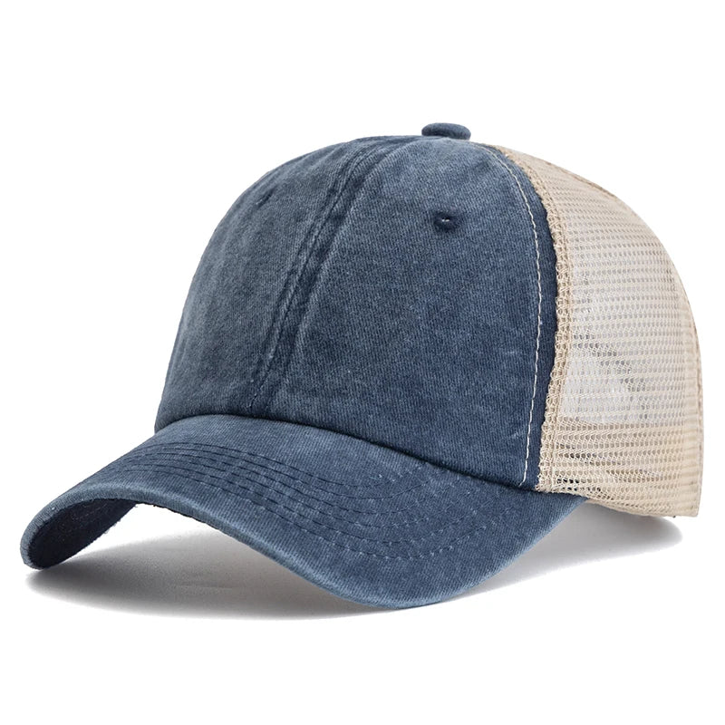 Unisex Trucker Cap | Mehrfarbige Einfarbige Baseballkappe | Washed Cotton Baseballcap für Herren & Damen Kaufschwan® Marineblau 55cm-60cm