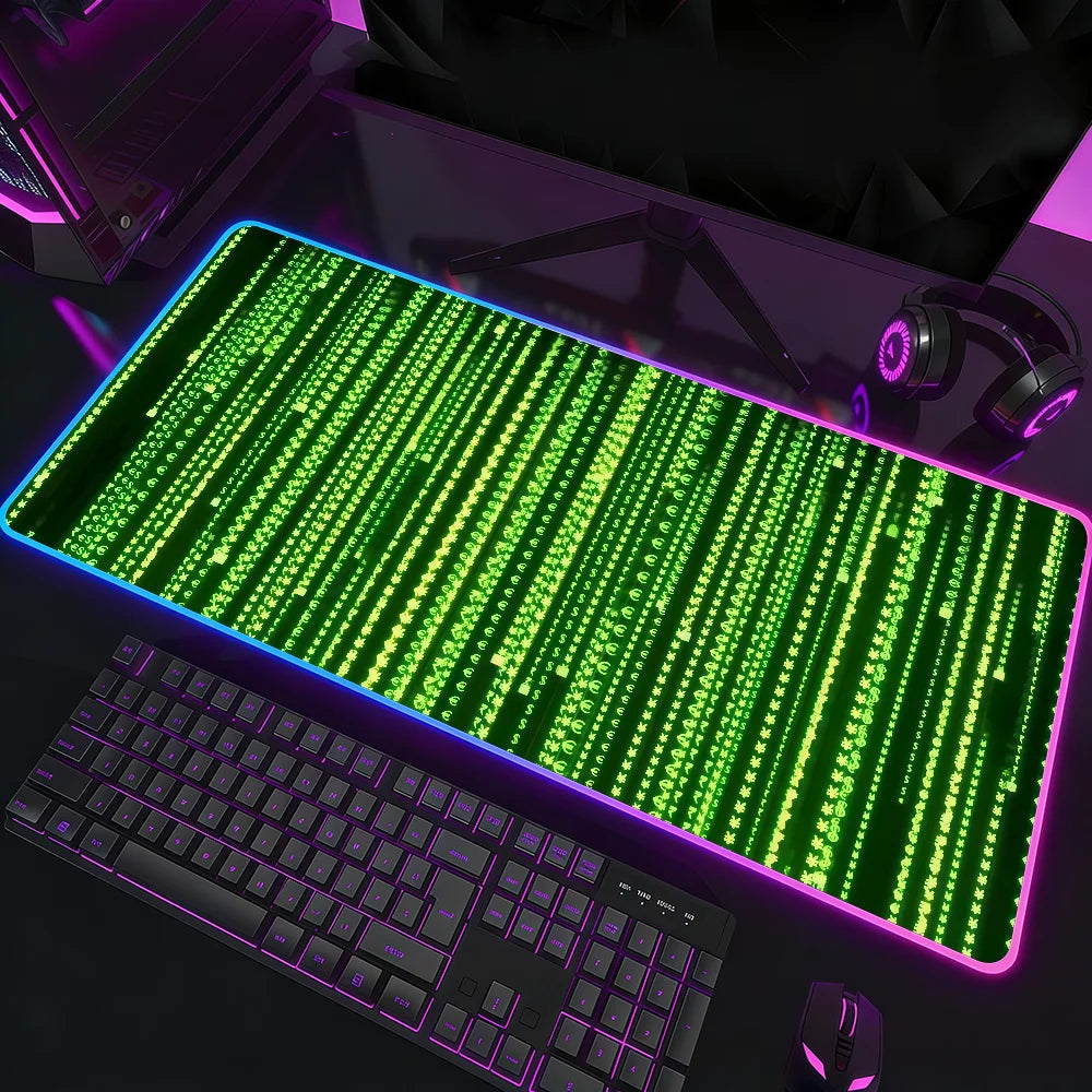 Hacker Code Art RGB LED Mauspad – Großes XXL Rutschfestes Gaming Schreibtischmatte aus Gummi für Tastatur und Computer Kaufschwan® Design 2 RGB250x350x3mm