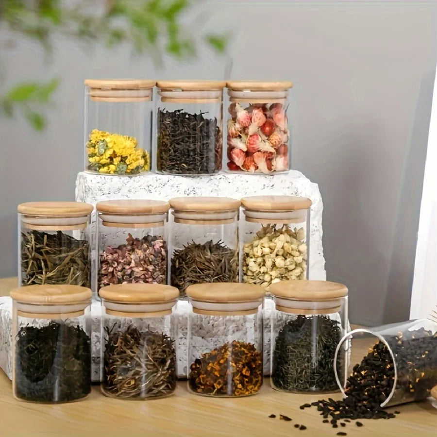 12-teiliges Glas Vorratsdosen Set – Gewürzgläser mit Luftdichtem Deckel | Mini Gläser für Küche, Zucker, Kekse & Reis Kaufschwan® 12-teiliges Set
