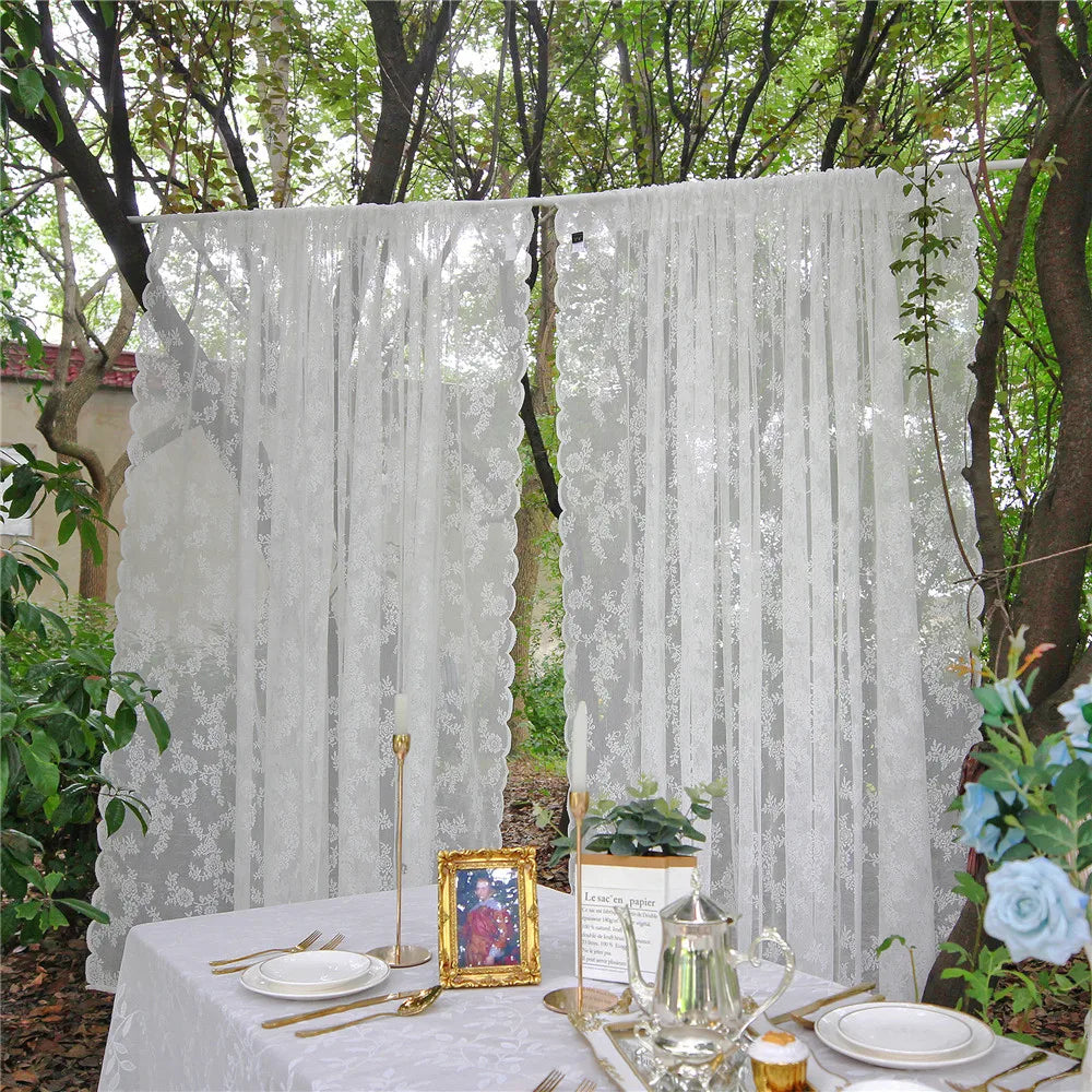 Vintage Spitze Floral Transparenter Vorhang mit Stangentasche Romantische Fenster Gardinen für Wohnzimmer 2 Stück/Set Kaufschwan®