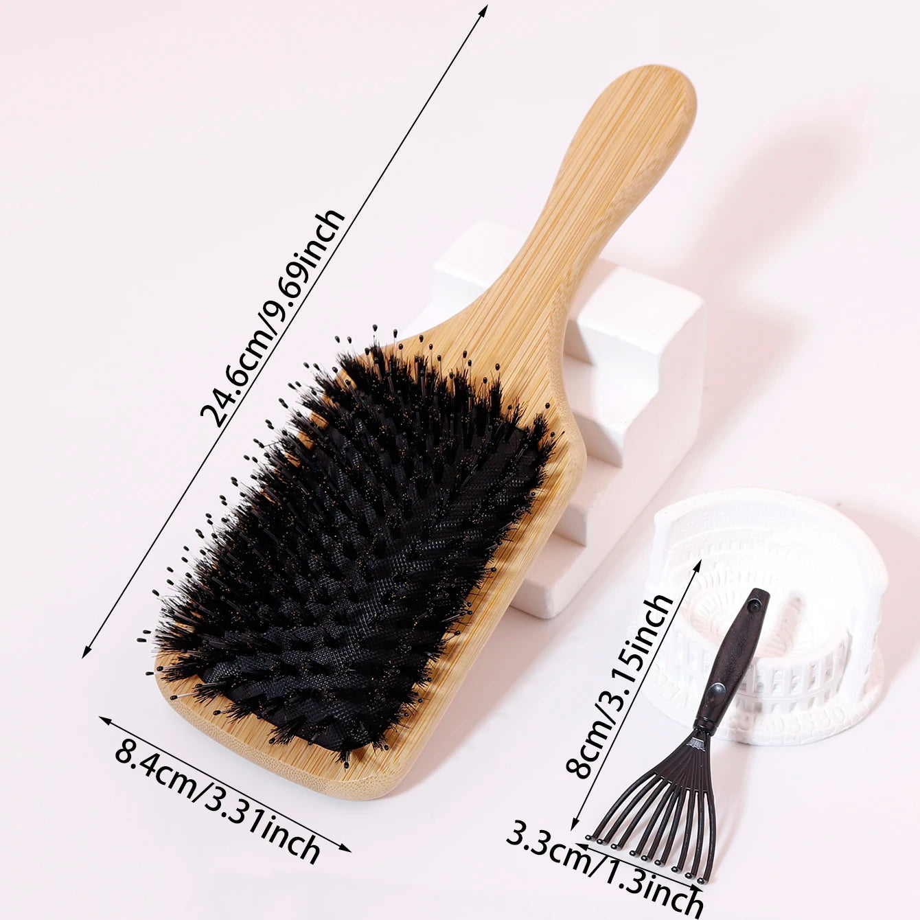2 Stück Haarbürste mit Borsten & Rake-Kamm – Luftkissen Massagebürste für Glänzendes, Glattes Haar | Perückenfreundliches Styling-Set Kaufschwan®