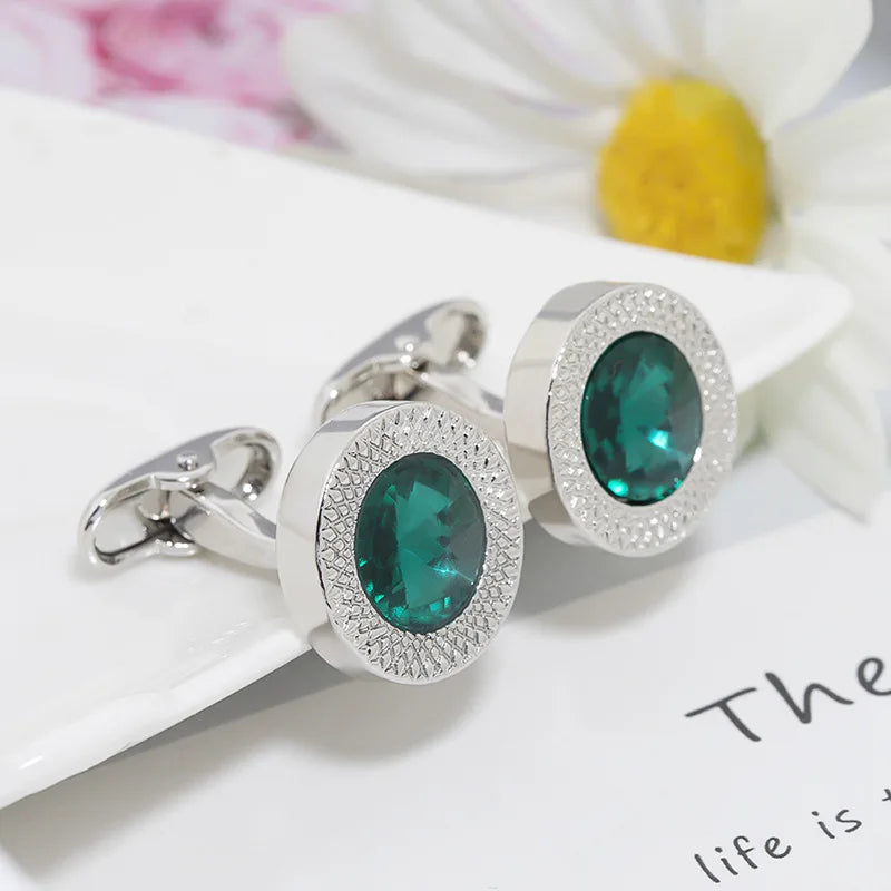 Luxus Herren Manschettenknöpfe mit Blauem Kristall – Elegante Französische Manschetten | Hochzeit, Party & Business Schmuck Geschenk Kaufschwan® Grün