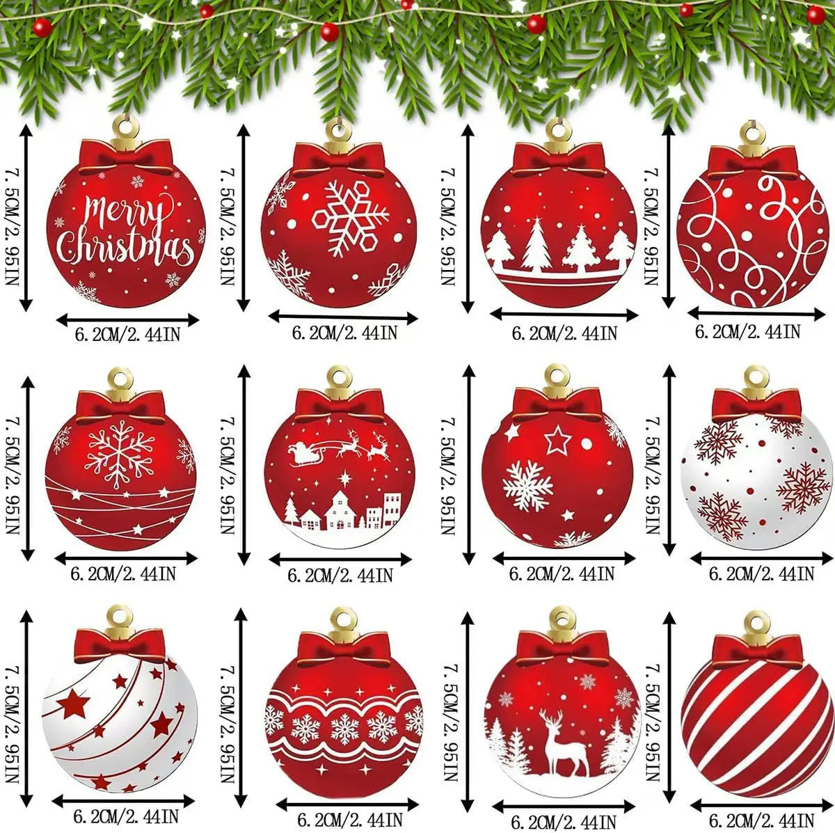 12 Stück Holz Weihnachtskugeln – Festliche Anhänger Deko Set | Weihnachts- & Neujahrsdekoration für Zuhause oder Party Kaufschwan®