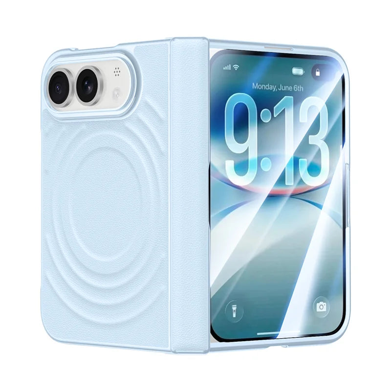 Luxuriöse Magnetische Lederhülle für iPhone Duo – MagSafe-Kompatible Schutzhülle mit Kabellosem Laden, Schutzfolie, Scharnier- und Stoßschutz Kaufschwan® Blau iPhone Duo