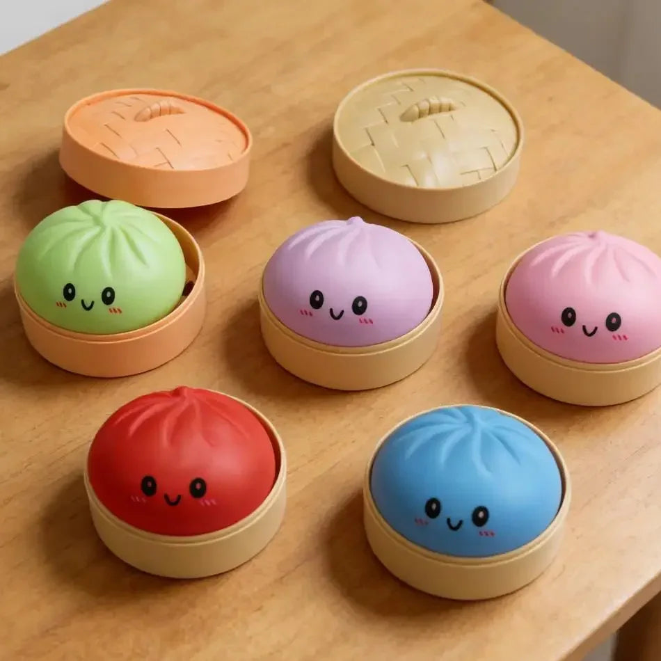 Niedliches Buntes Dumpling-Squishy – Weiches Slow-Rising Brötchen-Knautsch-, Fidget- & Sensorikspielzeug zum Stressabbau für Kinder und Erwachsene