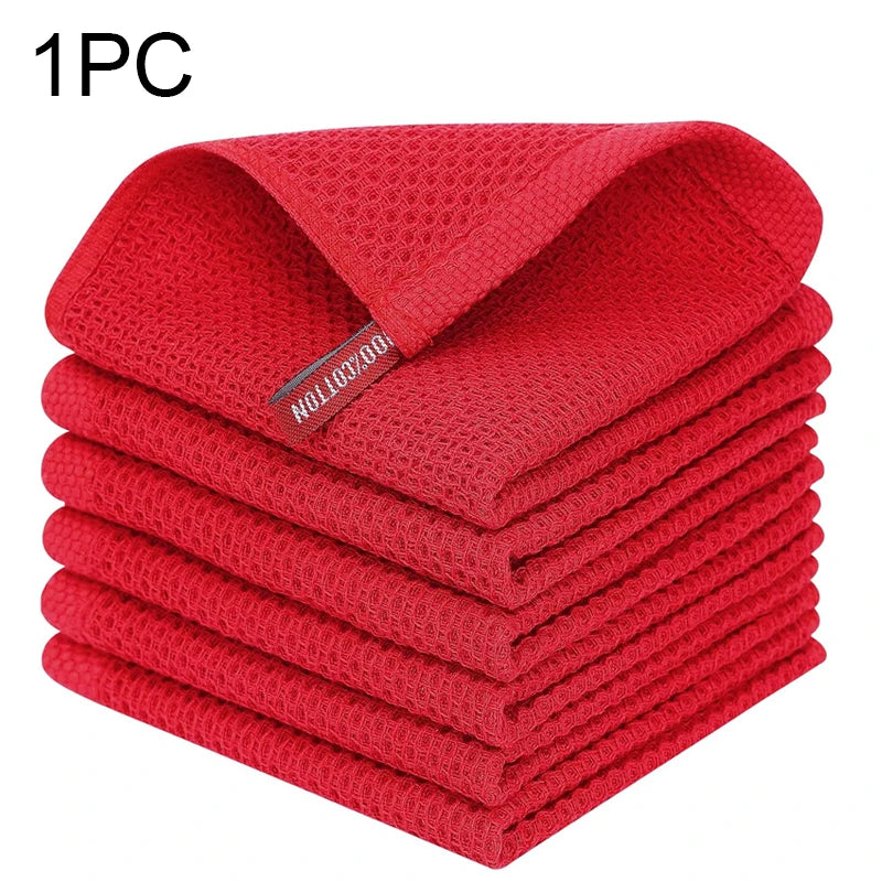100% Baumwolle Küchentuch – Ultra Weiches Waffel Honigwaben Reinigungstuch | Saugfähiges Küchenzubehör für Haushalt Kaufschwan® Rot 25x25cm
