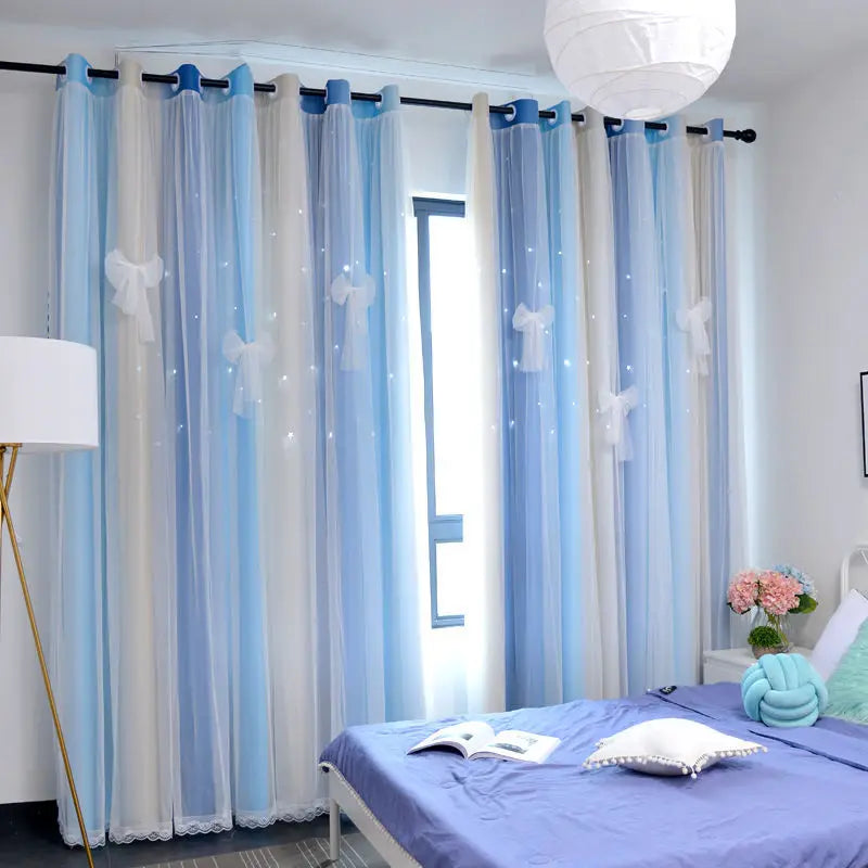 Regenbogen Farbverlauf Stern Ausschnitt Verdunkelungsvorhang Doppel Lage mit Ösen für Schlafzimmer Wohnzimmer 2 Stück/Set Kaufschwan® Herz des Meeres W132 x H244cm Ösenverschluss