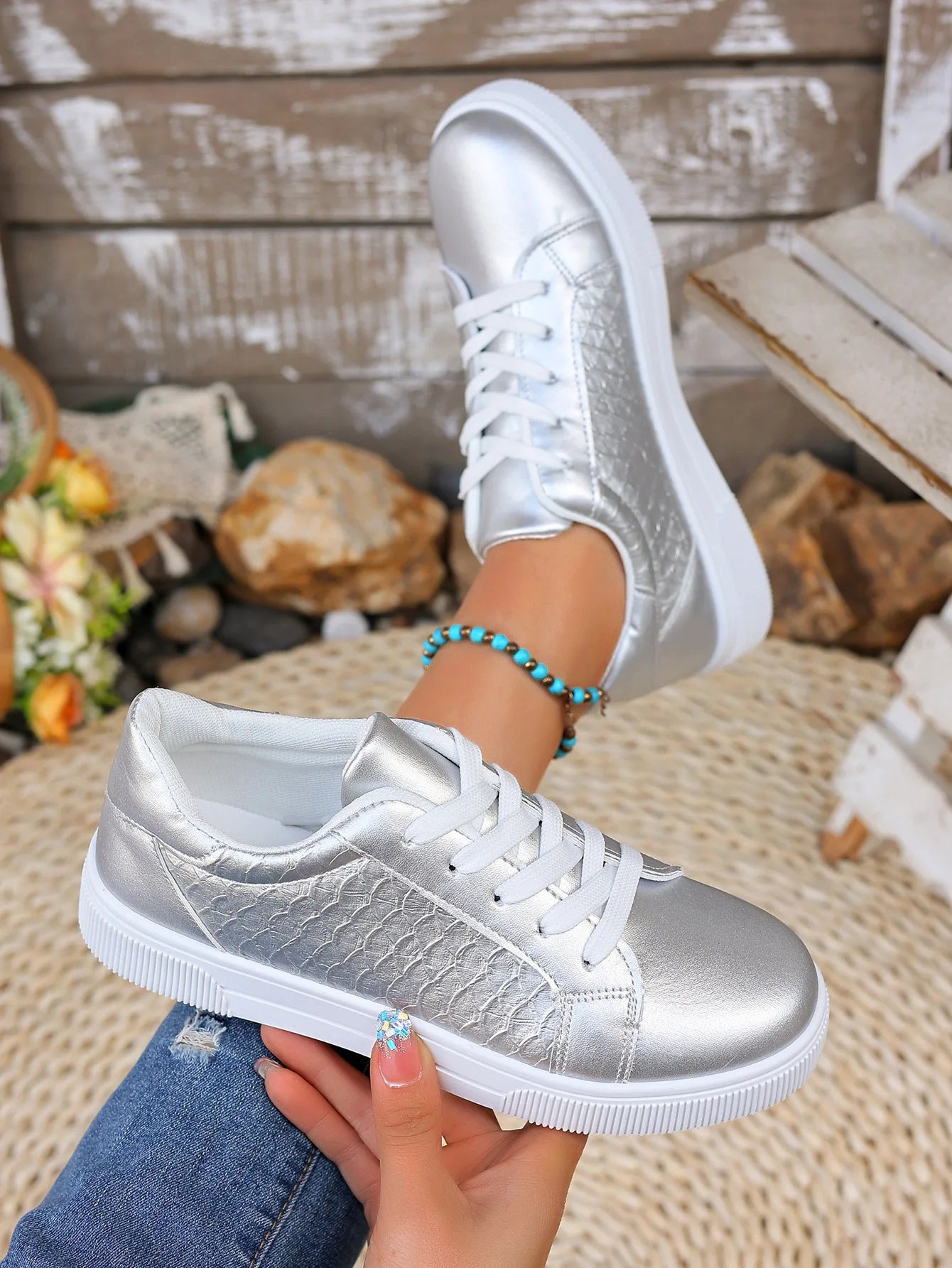 Damen Sneaker in Gold & Silber | Frühling & Herbst Schnürschuhe aus Weichem PU Leder | Modische Freizeitschuhe Kaufschwan®