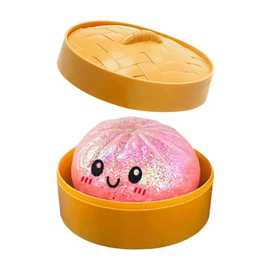Bunte Glitzer-Dumpling-Squishies in 6 Designs mit Box – Weiches Sensorik-, Knautsch- & Fidget-Spielzeug zum Stressabbau und Sammeln