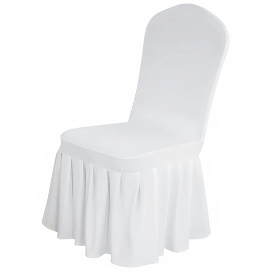 50/100 Stück Weiße Spandex Stuhlbezüge mit Faltenrock – Elegante Sitzschutzbezüge für Hotel, Bankett, Party & Hochzeitsdekoration Kaufschwan®