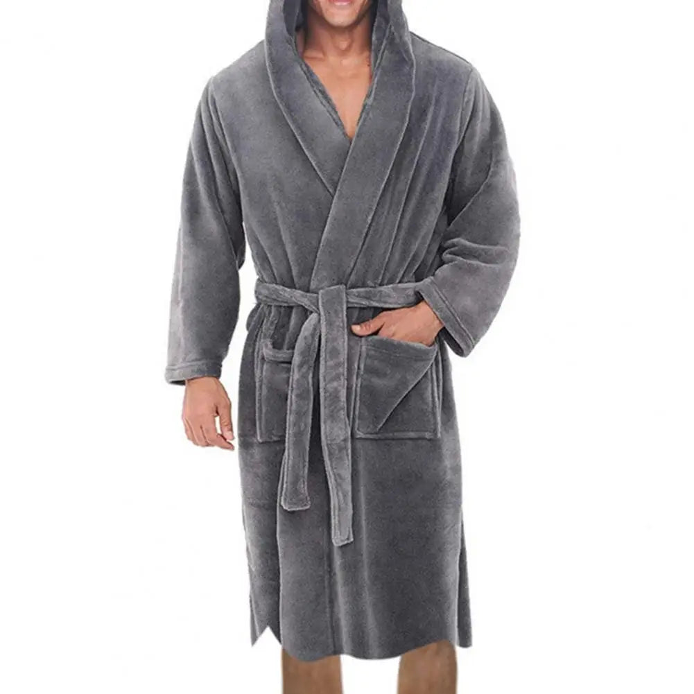 Herren Bademantel mit Kapuze aus Flanell – Warmer Morgenmantel mit Gürtel & Taschen, Weicher Schlafanzug für Zuhause Kaufschwan®