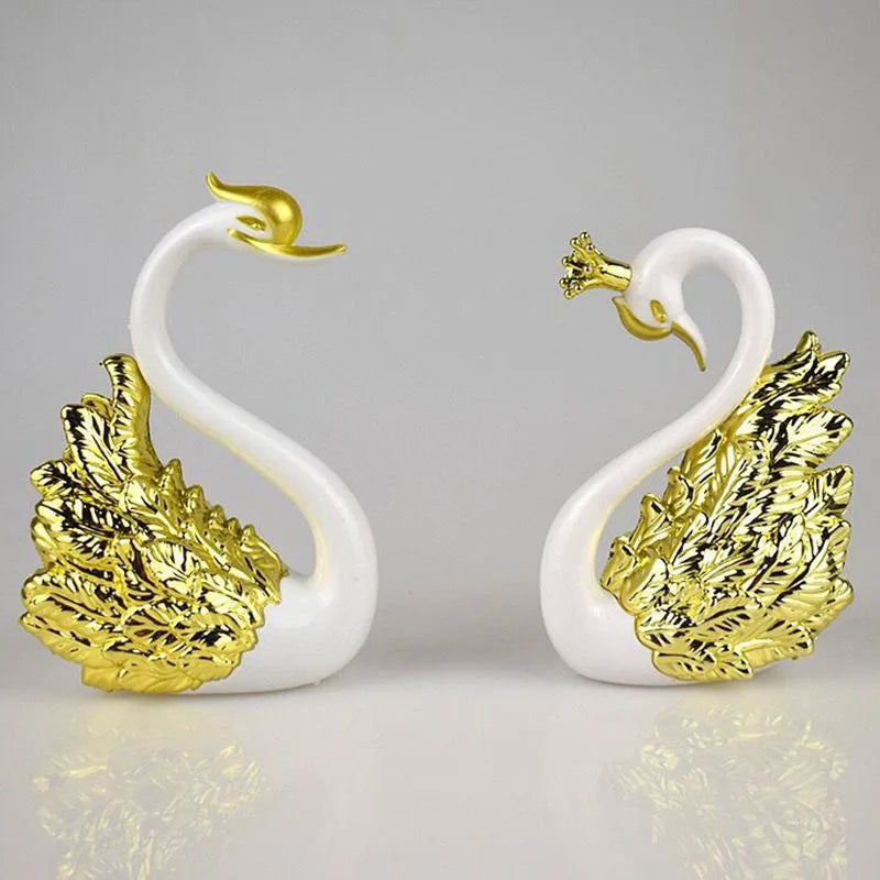 Mini Schwanenpaar Figur – Romantische Sammler-Dekoration für Auto, Hochzeitstorte und Wohnaccessoires Kaufschwan® Gold