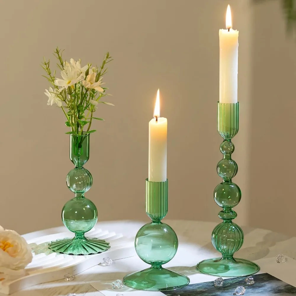Transparente (3 Stück) Kerzenhalter – Elegante Gewellte Kerzenständer für Stabkerzen zur Wohn- & Party Dekoration Kaufschwan®