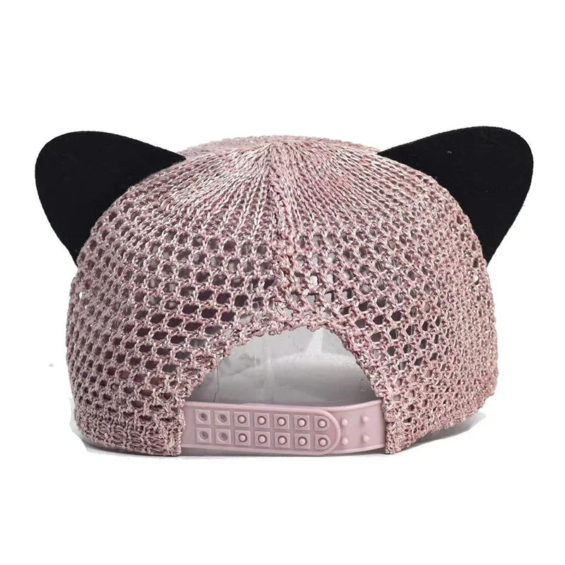 Damen Niedliche Katzenohren Mesh Baseballkappe | Verstellbare Sonnenschutz Baseballcap Kaufschwan®