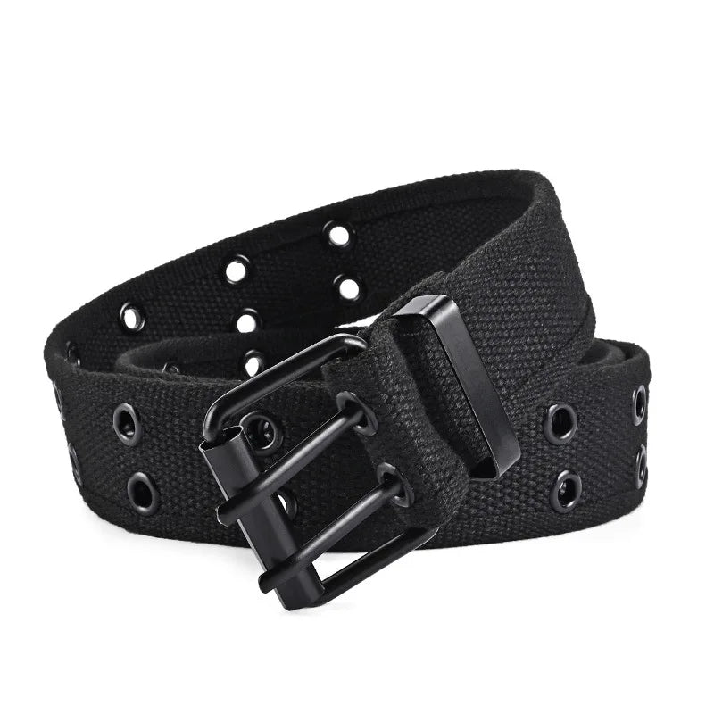 Herren Canvas Gürtel – Schlanker Taktischer Gürtel | Doppeldornschließe Modischer Gürtel für Jeans, Arbeit & Freizeit Kaufschwan®