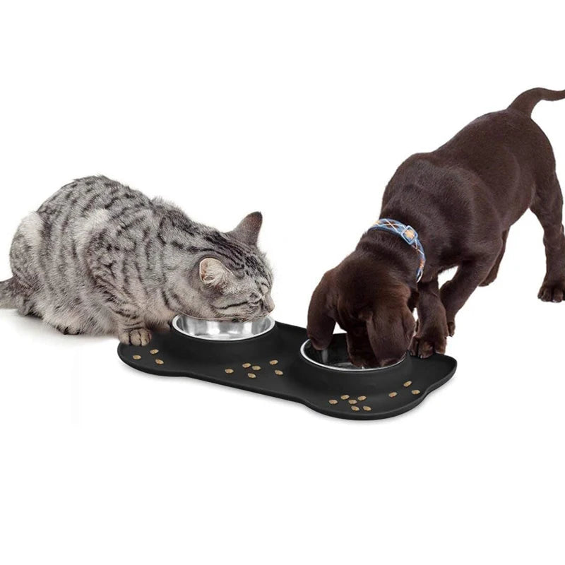 Edelstahl Doppelnapf für Hunde & Katzen – Rutschfester Futternapf mit 2 Edelstahlschalen Kaufschwan®