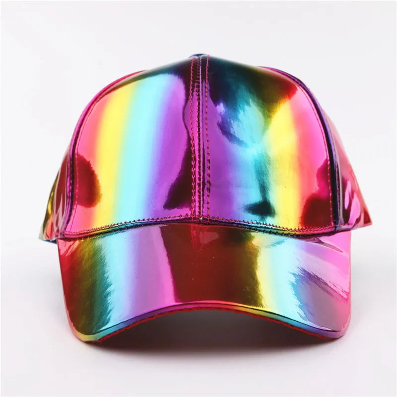 Unisex PU Rainbow Farbwechsel Baseballkappe | Fashion Erwachsenen Laser Hip Hop Baseballcap | Outdoor Freizeit Snapback Glänzende Party Kappe Kaufschwan®