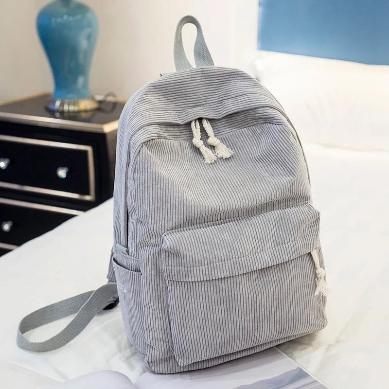 Gestreifter Cord Rucksack für Damen | Minimalistischer Großraum-Tagesrucksack | Herbst & Winter Freizeit- und Reisetasche Kaufschwan®