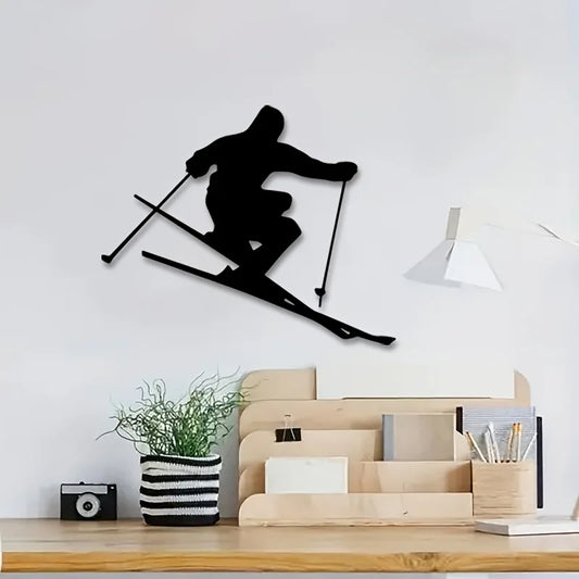Art Deco Skifahrer Metall Wandbild – Dynamische Ski Silhouette Dekoration Kaufschwan®