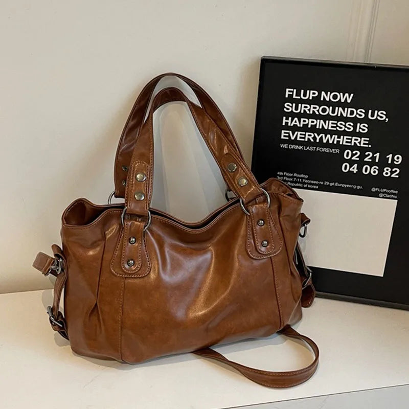 Klassische Vielseitige Damen Schultertasche für Pendler – Große Retro Handtasche | Reisetasche mit Reißverschluss Shopping Tasche Kaufschwan® Hellbraun