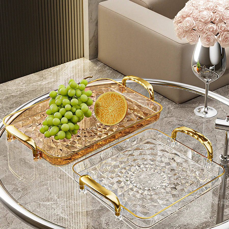 Transparentes Luxus-Serviertablett – Kunststoff Obst- & Desserttablett mit Griff, Dekoratives Aufbewahrungs- & Küchen-Organizer-Tablett Kaufschwan®