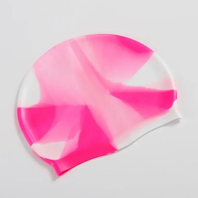 Silikon Schwimmkappe – Wasserdicht & Elastisch | Badehaube für Lange Haare | Unisex Schutzkappe für Schwimmbad & Training Kaufschwan® Rosa und Weiß