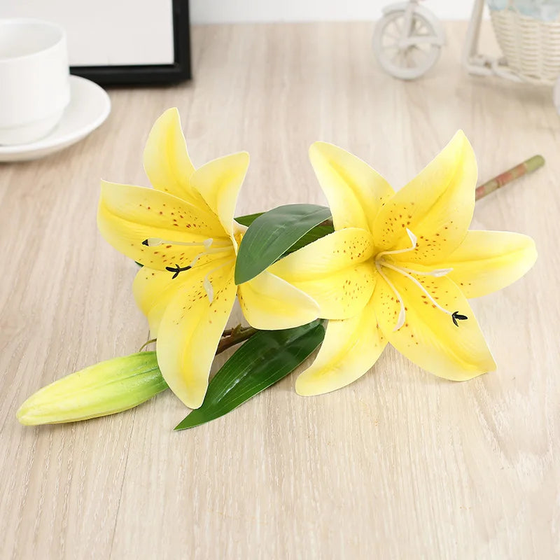 41cm Künstliche Lilien – Realistischer Lilienstrauß für Hochzeit, Zuhause, Hotel, Restaurant, Büro & Gartendekoration Kaufschwan® Doppelblüte Gelb