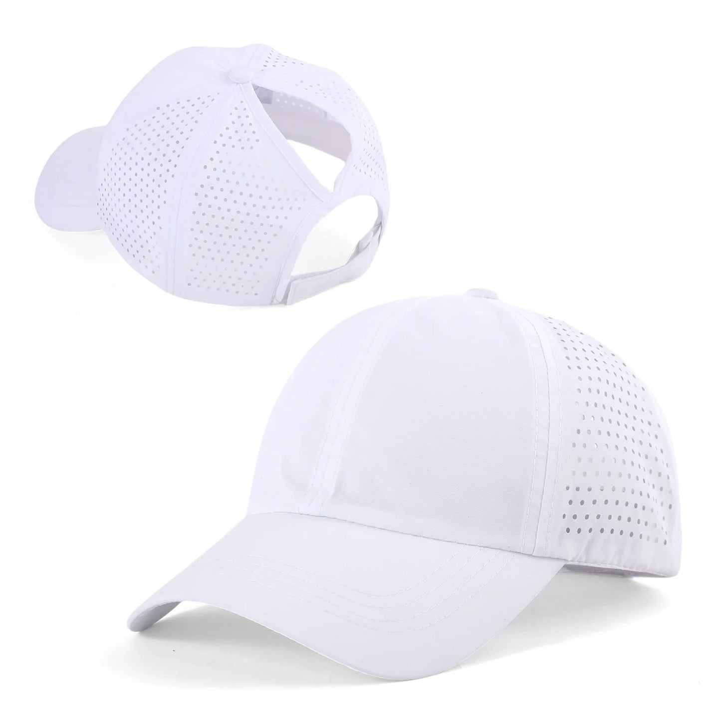 Damen Zopf Cap | Damen & Herren Mesh Atmungsaktive Baseballcap | UV-Schutz & Ponytail-freundlich Verstellbar Kaufschwan® Weiß