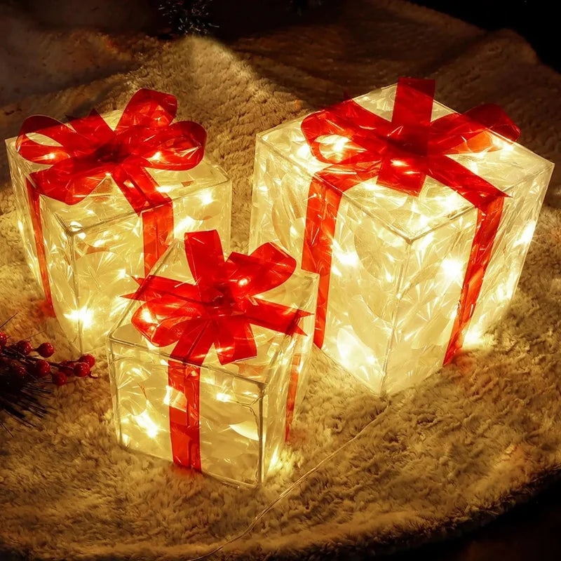Leuchtende Weihnachts Geschenkbox – LED Licht Geschenk Deko mit Schleife | Weihnachtsbeleuchtung für Innen & Außen Kaufschwan®