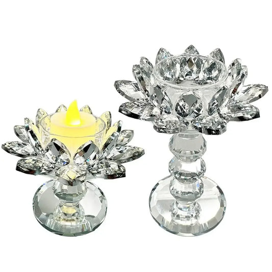 Kristall Lotus Kerzenhalter – Eleganter Klarer Blumen-Teelichthalter mit Flachem Standfuß für Party Dekoration Kaufschwan®