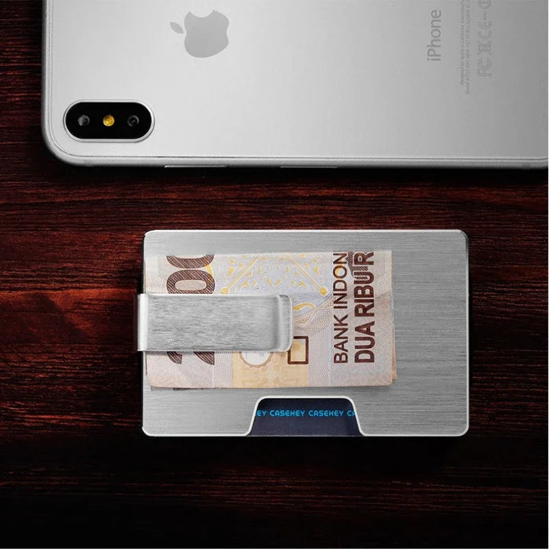 RFID Kreditkartenhalter – Minimalistische Schlanke Metall Geldbörse mit Geldklammer | Luxus Edelstahl & Aluminium Mini Kartenetui für Herren Kaufschwan®