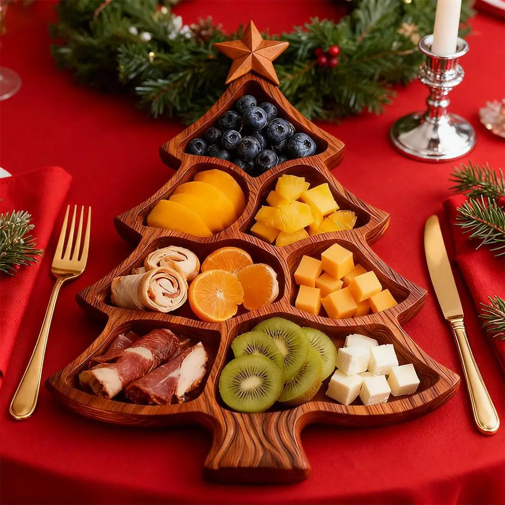 Weihnachtsbaum Servierplatte – Holz Charcuterie Board mit Fächern | Obst, Nüsse, Süßigkeiten & Käse Platte Kaufschwan®