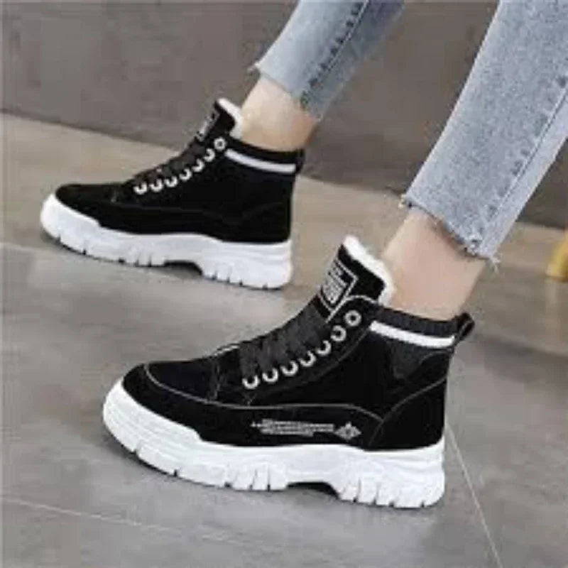 Damen Winter Schneestiefel – Warme High-Top Plateau Sneakers | Kunstfell Gefütterte Knöchelstiefel Kaufschwan®