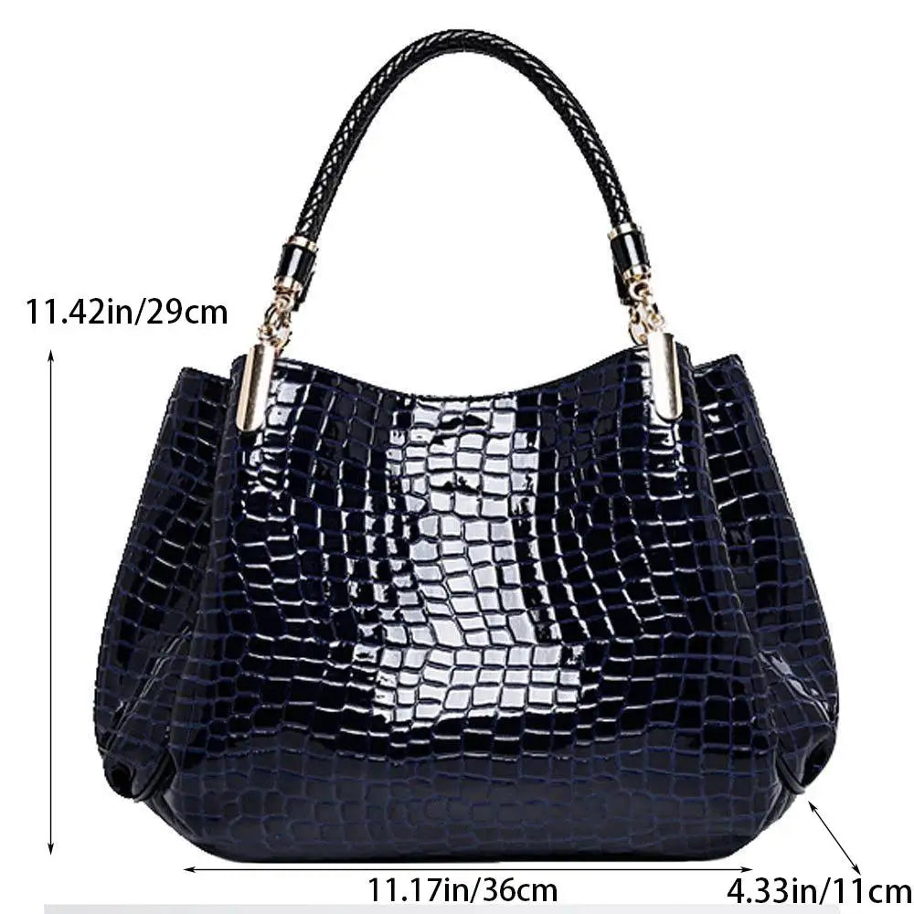 Große Damen Tote Tasche mit Kroko Print – Schultertasche für Pendeln & Shopping | Glänzende Alltagshandtasche Kaufschwan®