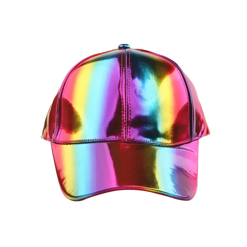 Unisex PU Rainbow Farbwechsel Baseballkappe | Fashion Erwachsenen Laser Hip Hop Baseballcap | Outdoor Freizeit Snapback Glänzende Party Kappe Kaufschwan®