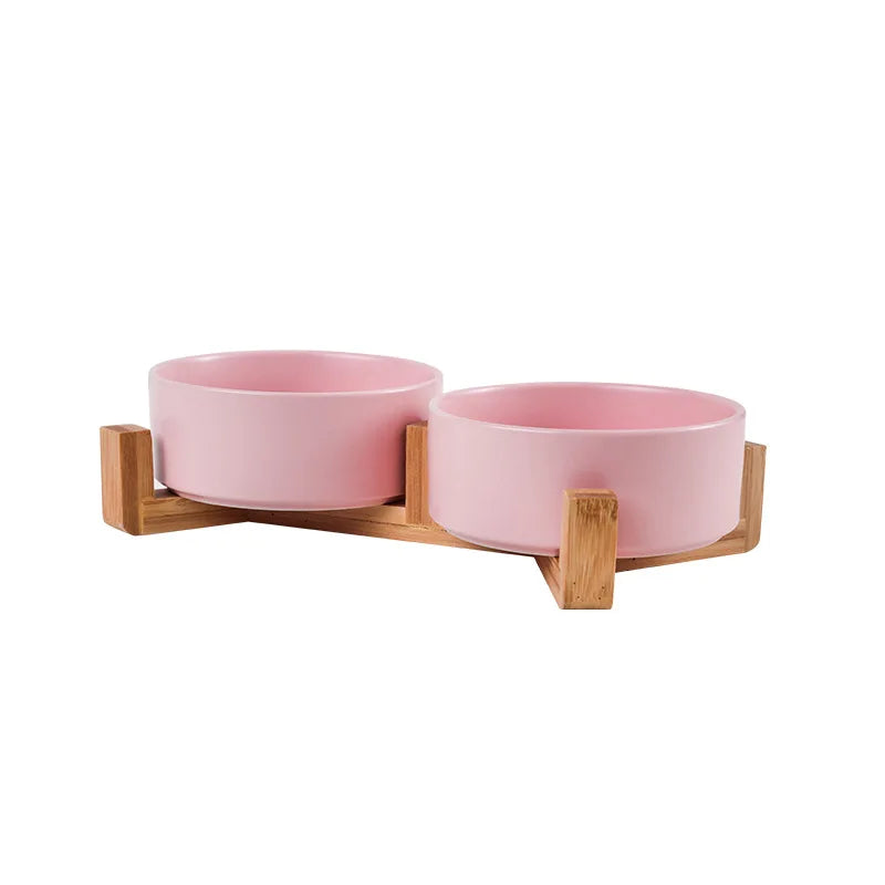 Keramik Doppelnapf Set für Kleine Hunde – Erhöhte Fütterungsstation für Futter & Wasser Kaufschwan® Rosa 13cm