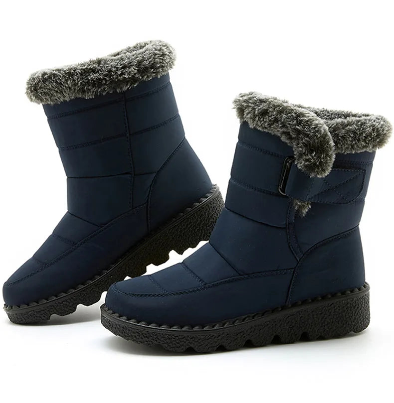 Damen Trendige Winterstiefel – Wasserdichte Knöchelstiefel mit Kunstfell Futter | Warme Low-Heel Schneestiefel für Damen Kaufschwan®