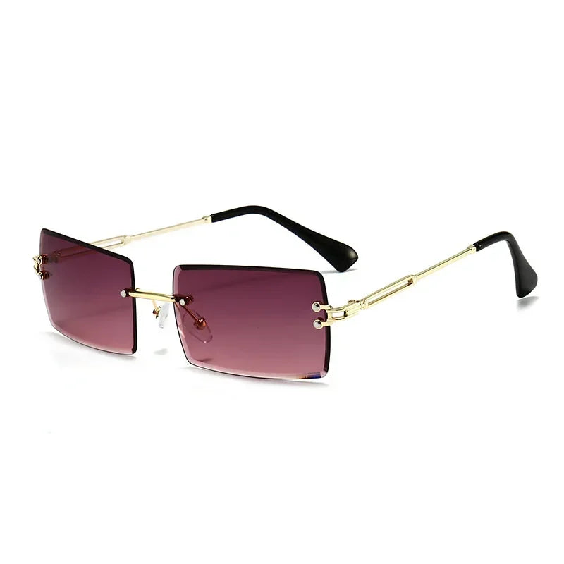 Luxuriöse randlose Vintage-Sonnenbrille – Rechteckige Damen-Sonnenbrille mit Verlaufsgläsern und UV400-Schutz für Reisen und Autofahren Kaufschwan® Weinrot